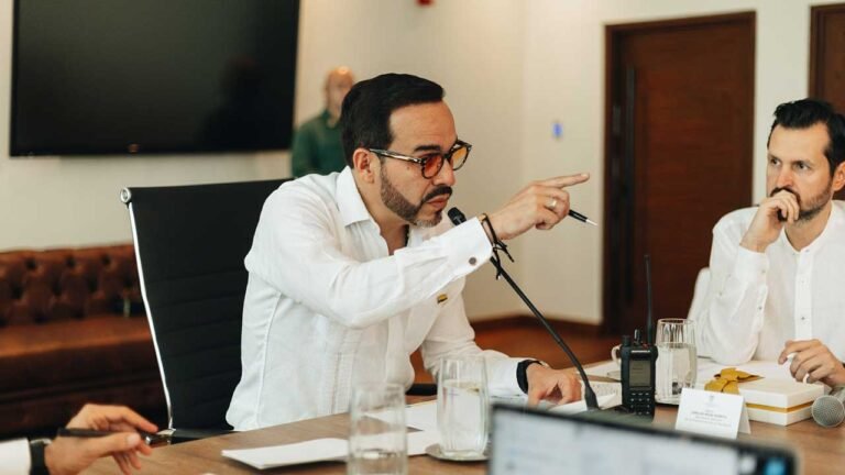 Funcionario interviene con micrófono durante una reunión de gabinete