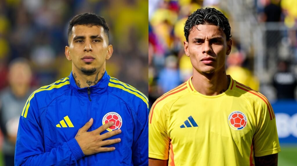 Imagen compuesta de Richard Ríos y Gustavo Puerta con la camiseta de la selección Colombia
