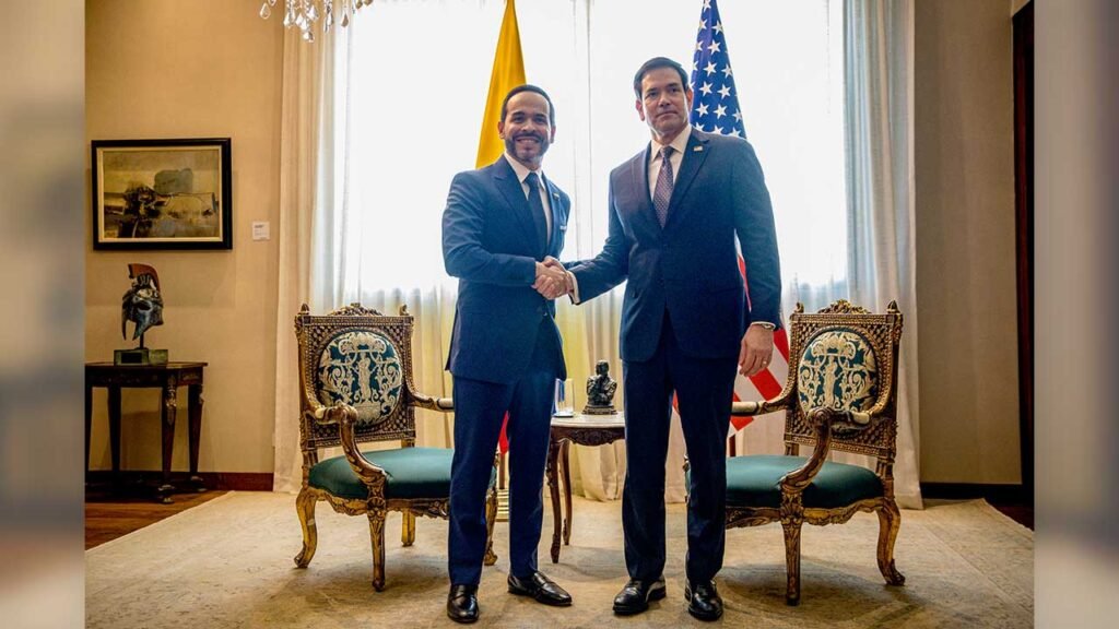 El presidente Abelardo De La Espriella junto al secretario de Estado de EE. UU., Marco Rubio, en Barranquilla