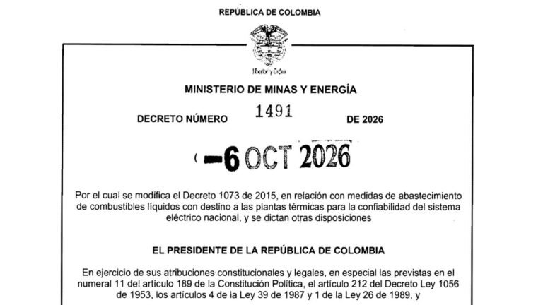 Primera página del Decreto 1491 del 6 de octubre de 2026 del Ministerio de Minas y Energía